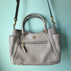 Tory Burch Gray Leather Large Shoulder Bag